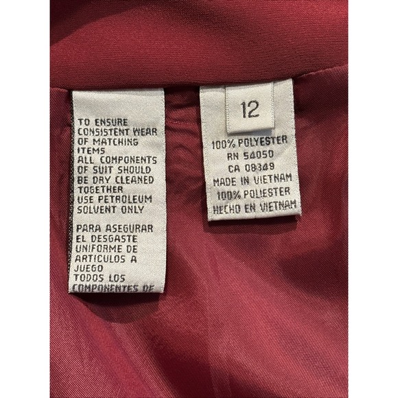 Burgundy 3pc Jones New‎ York Career Special Occasion Suit Piped Satin Edge 12 - Picture 2 of 16